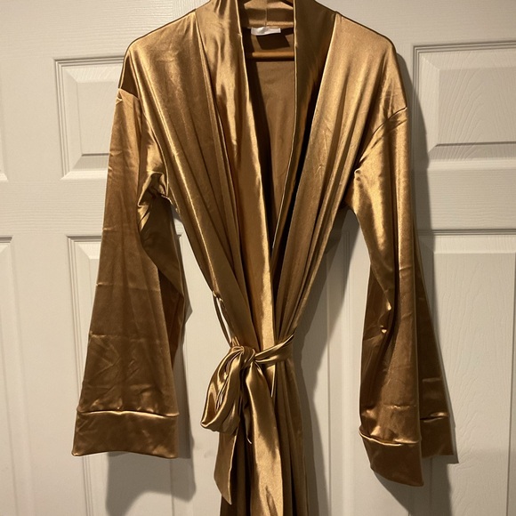 Laina Other - Laina Rauma The Robe Club Bed Collection Satin Gold Metallic Long Wrap Robe